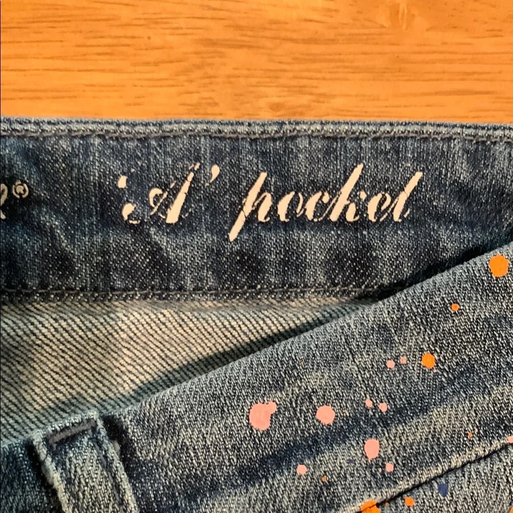 7 For All Mankind Blue Straight Leg Jeans with Paint Splatter